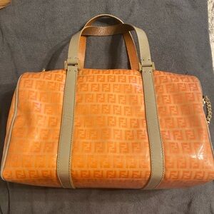 Fendi Zucchino Canvas Shoulder Bag orange